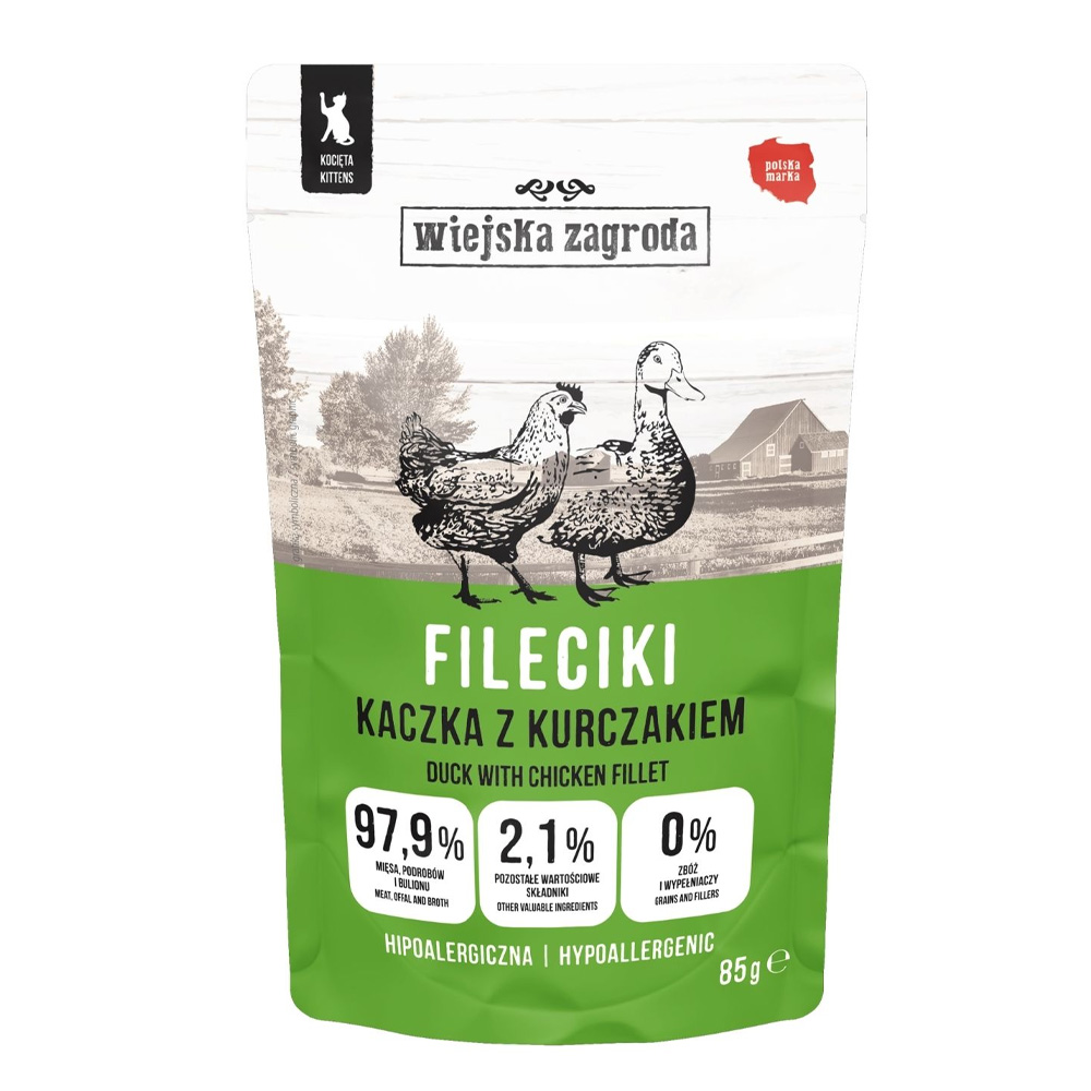 WIEJSKA ZAGRODA Fileciki Kaczka Kurczak 85g Karma Mokra dla Kociąt